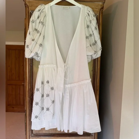 New RHODE Elsa Embellished Cotton Wrap Minidress size S - Picture 1 of 16
